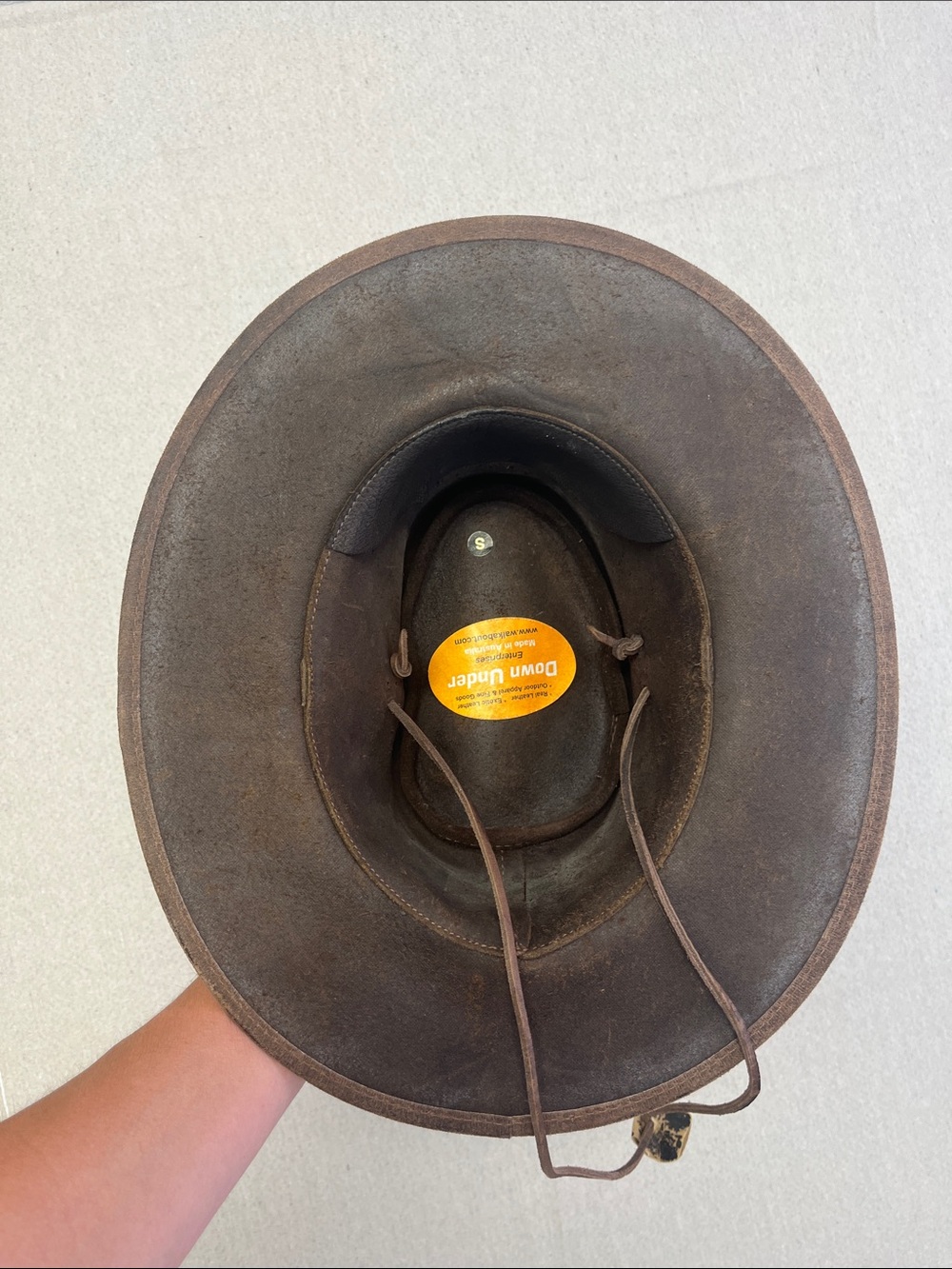 Down Under Australia Brown Leather Outback Cowboy Hat Size Small - Picture 12 of 16